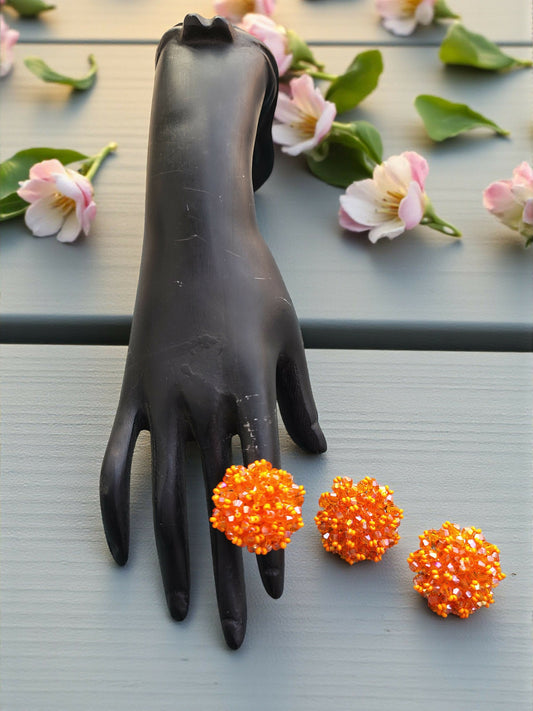 Inhanns Rangmani Crystal Duo – Adjustable Ring + Statement Earrings Set - Orange
