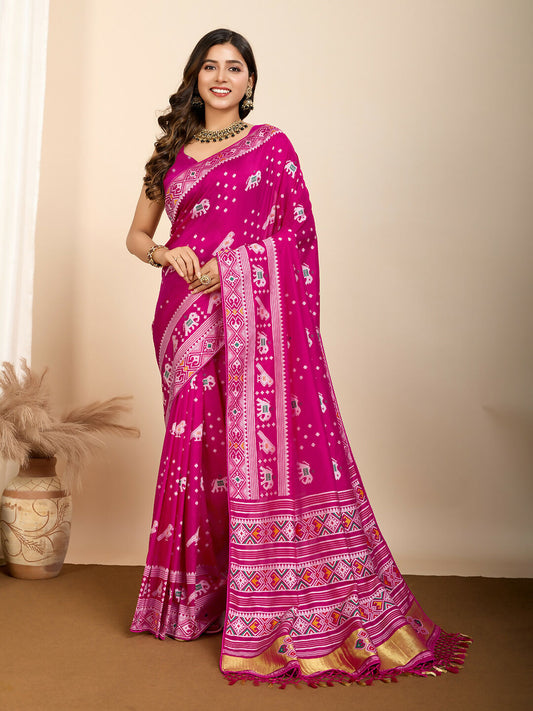 Pink Soft Silk Woven Meenakari Designer Saree - Vedanti