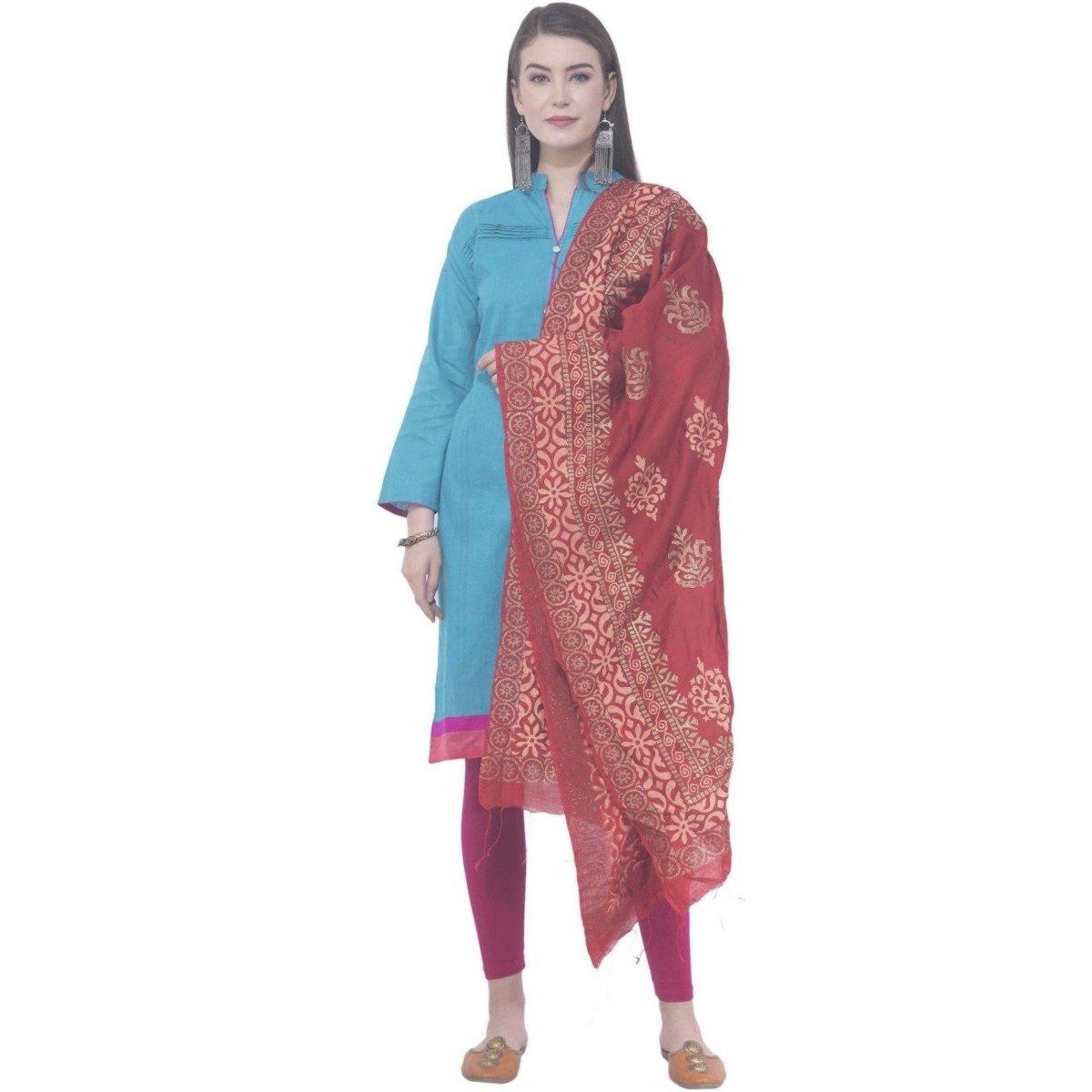 A R SILK Mehroon Color Chanderi gold print Chanderi cotton Dupattas and Chunnis