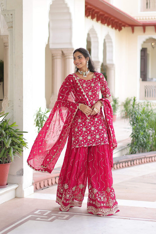 Joban Fashion Pink Readymade Kurta Set With Sequence embroidery Work