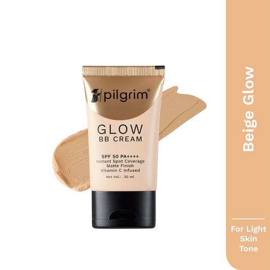 Pilgrim Glow BB Cream SPF 50 PA++++ Instant Spot Coverage Matte Finish Vitamin C Infused - Beige Glow - Grab2buy