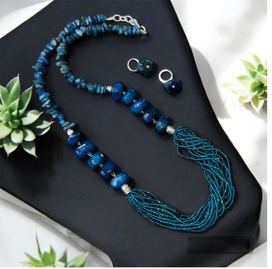 Joban Fashion Women Blue Maroon Crystal Necklace With German Silver Spacers