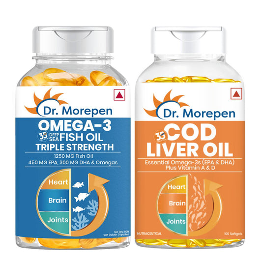 Dr. Morepen COD Liver Oil Softgels and Omega 3 Deep Sea Fish Oil Softgels Combo - Grab2buy
