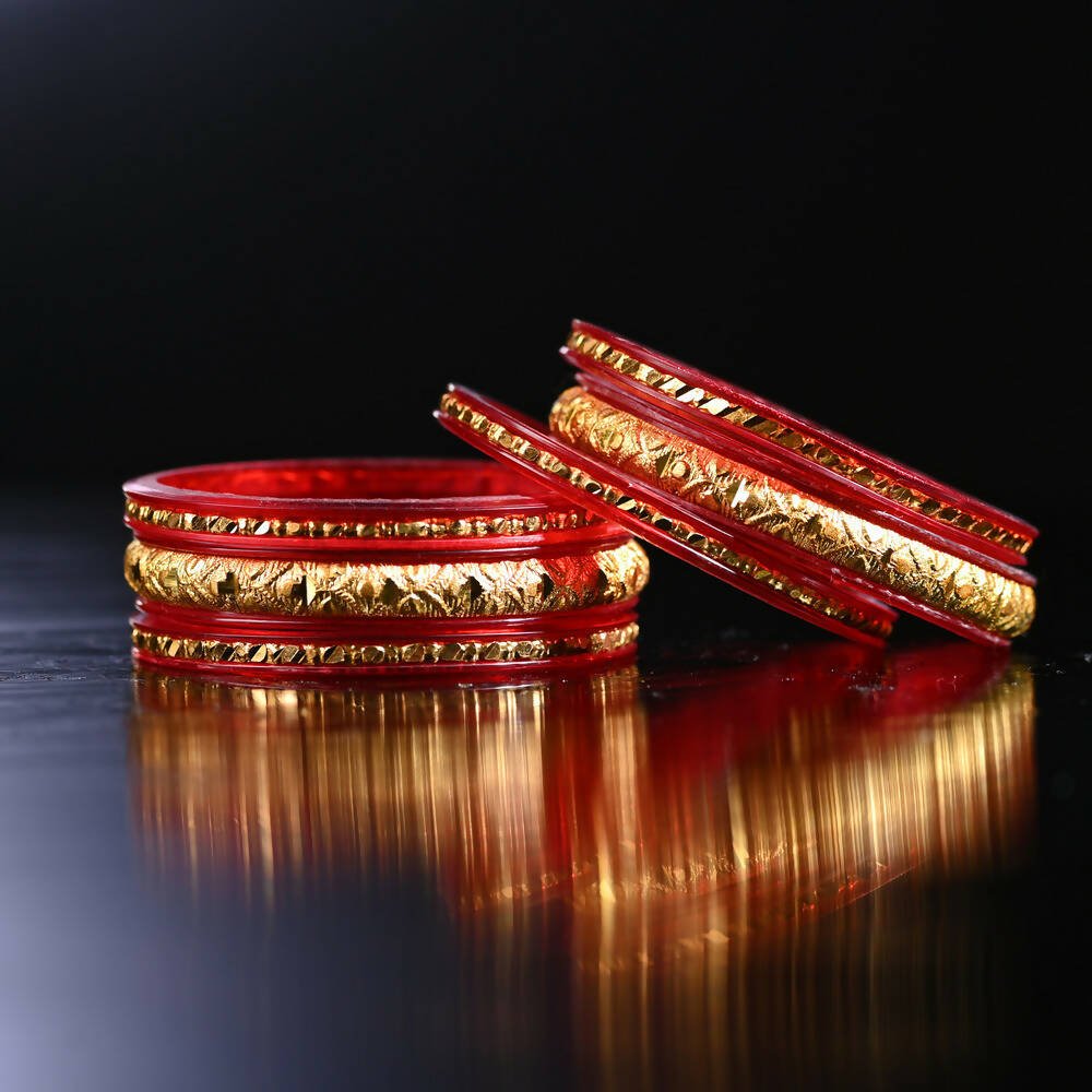 Afast Designer Fancy Party Bangle/ Kada Set, Red And Gold, Sheep, Pack Of 6 - Grab2buy