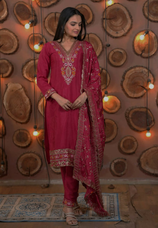 Teeya Creation Rani Color Chinon Silk Functional Wear Trending Kurti