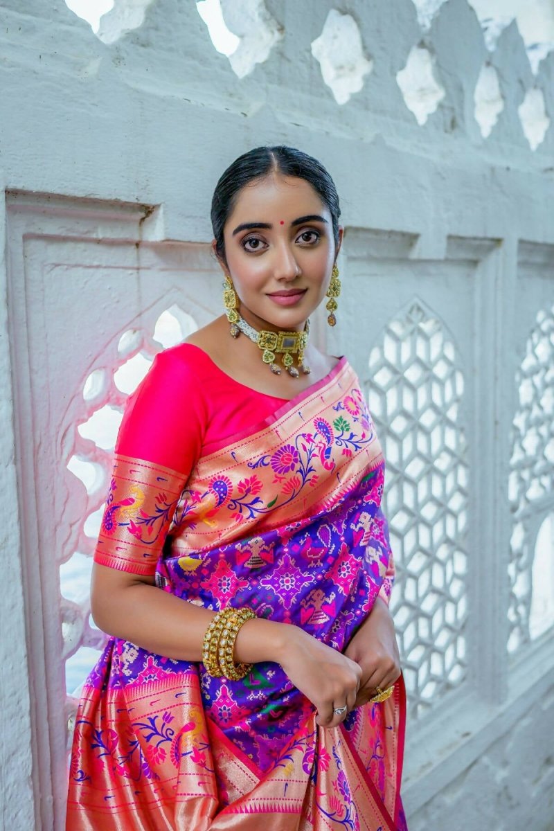 Aastha Fashion Purple Woven Paithani Silk Saree with Blouse - Grab2buy
