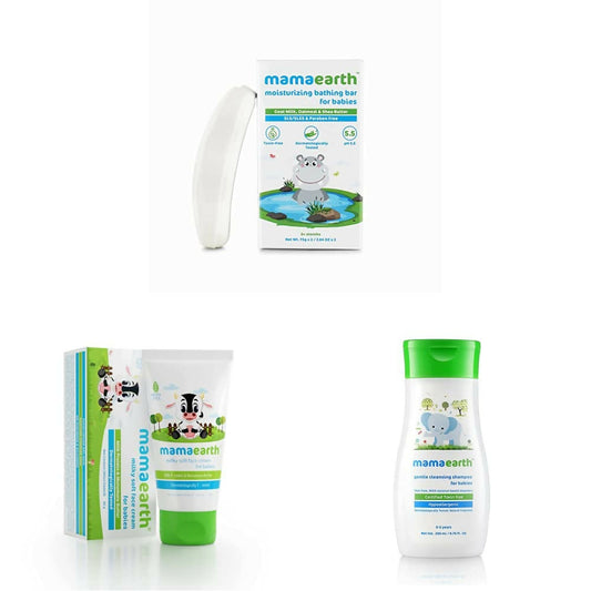 Mamaearth Moisturizing Baby Bathing Soap Bar & Milky Soft Natural Baby Face Cream & Gentle Cleansing Baby Shampoo Genie India