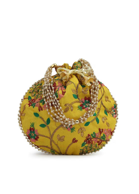 Joban Fashion Embroidered Potli Clutch - Yellow