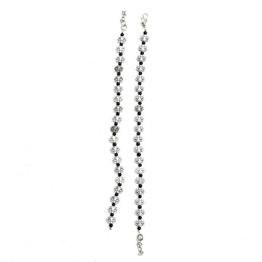 Mominos Fashion Kamal Johar Oxidised Silver Black Beads Anklets