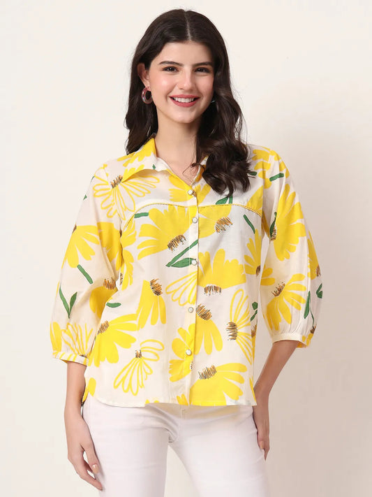 Yufta Yellow Cotton Shirt Collar Shrit Style Top Grab2Buy Yufta Grab2Buy