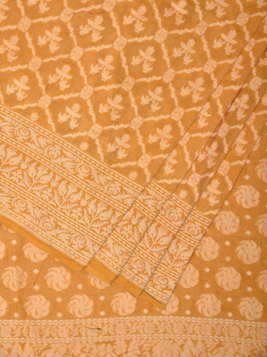 Yellow Cut Work Tussar Cotton Handloom Grab2Buy with All Over Jamdani Style Design - Global Threads