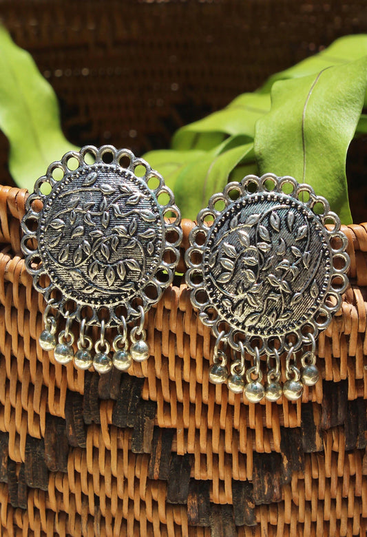 Mominos Fashion Johar Kamal Oxidised Silver Plated Stud Earrings - Grab2buy