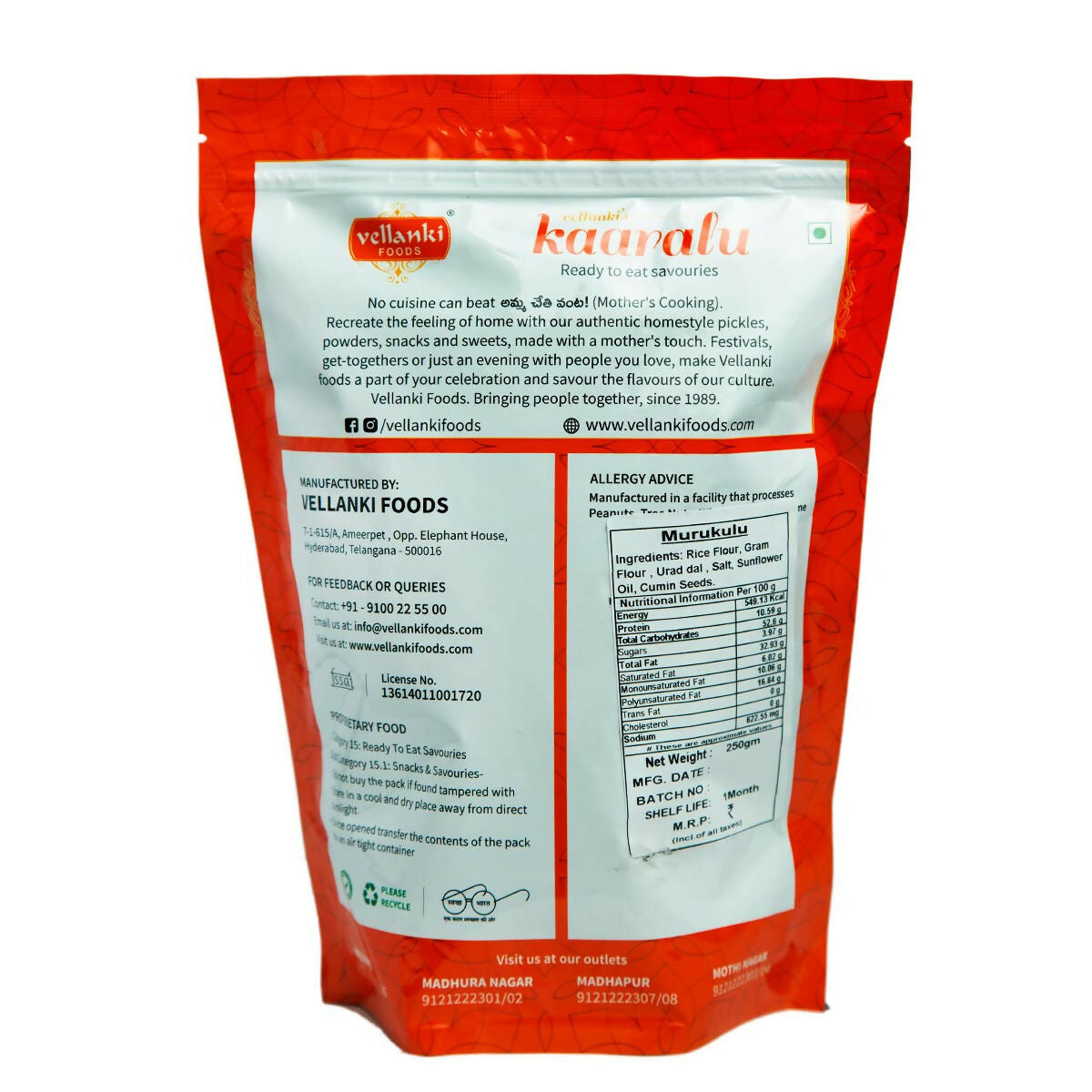 Vellanki Foods Namkeen Combo Pack (250g Each) - Muruku, Chegodi, Vampoosa, Mixture - Grab2buy