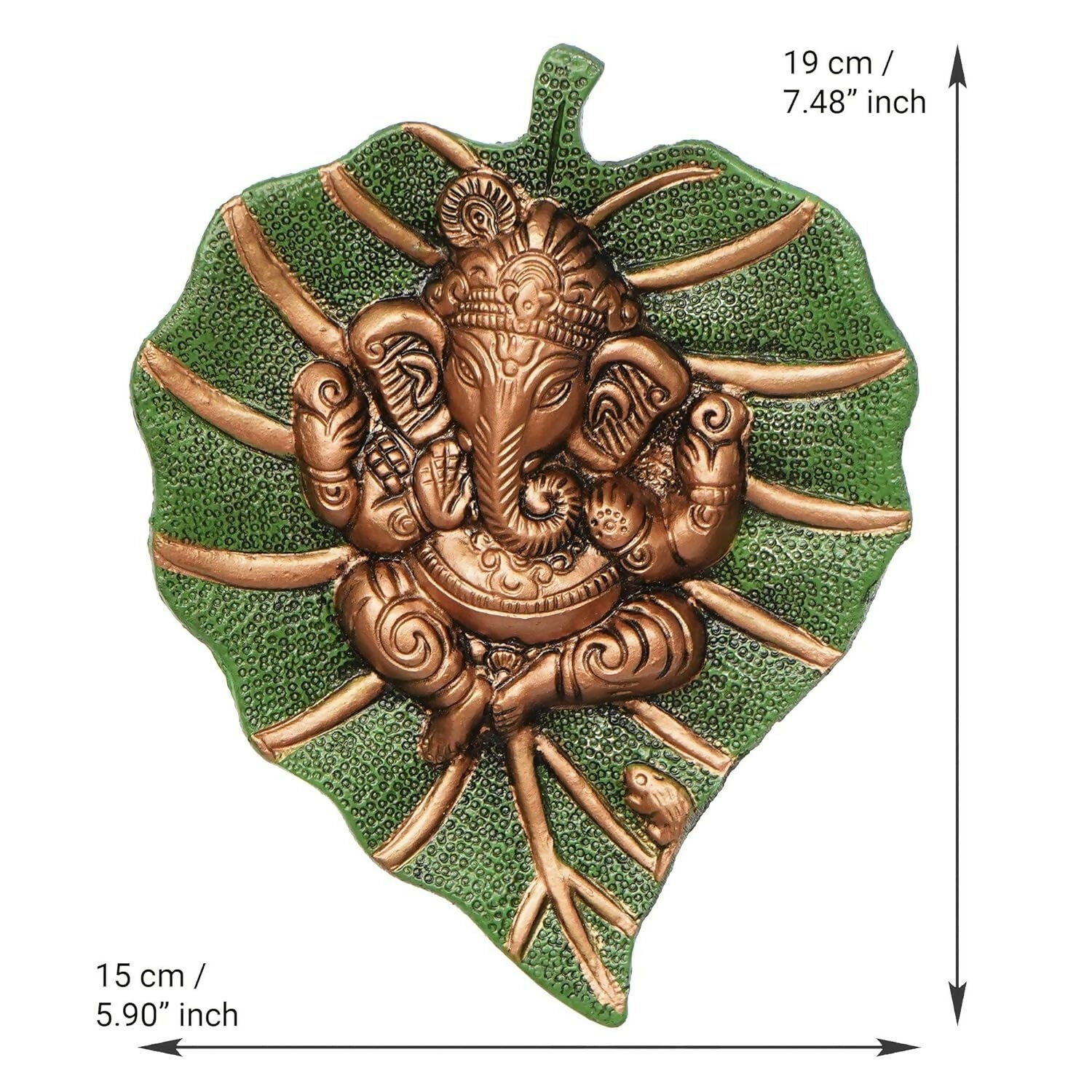 eCraftIndia Metal Golden Lord Ganesha On Green Leaf Wall Hanging Sculpture - Grab2buy