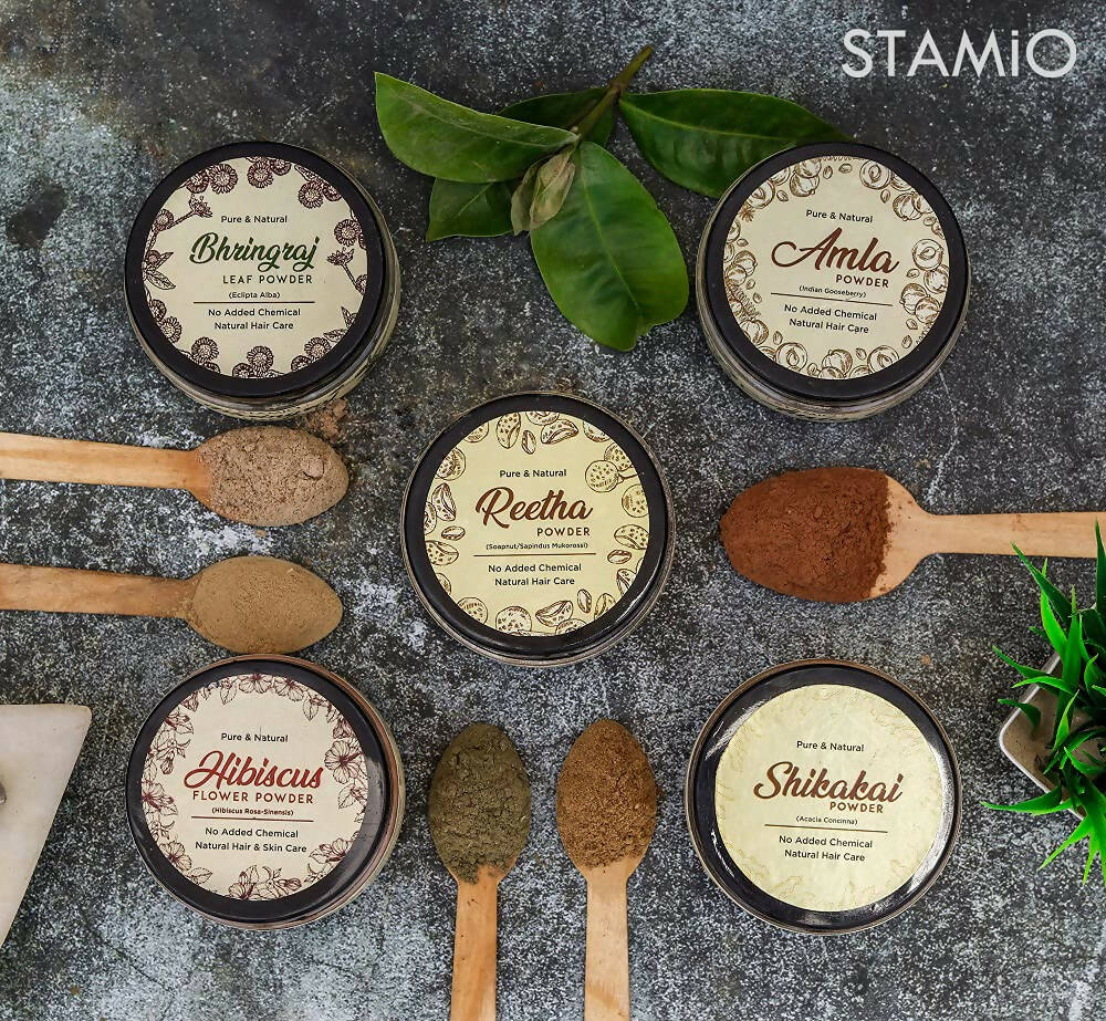 Stamio Pure Amla, Reetha, Shikakai, Bhringraj, Hibiscus Powders Combo For Hair Pack - Grab2buy