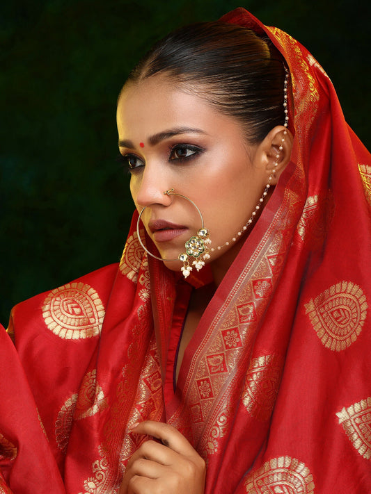 Ruby Raang 22k Gold Polished Kundan Maharani Nose Ring (Clip On) - Distacart