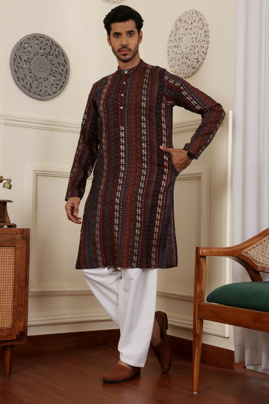 Multi Modal Silk Woven Designer Men's Rajwadi Kurta Set - Mahotsav