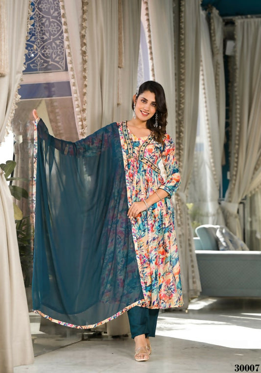 Designer Stylish Multi Slim Georgette Stitched Suit With Dupatta - Kiyara