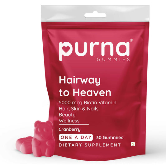 Purna Gummies Biotin Cranberry Flavour Gummies with Vitamin B 12 for Stronger Hair and Nails Grab2Buy Purna Grab2Buy