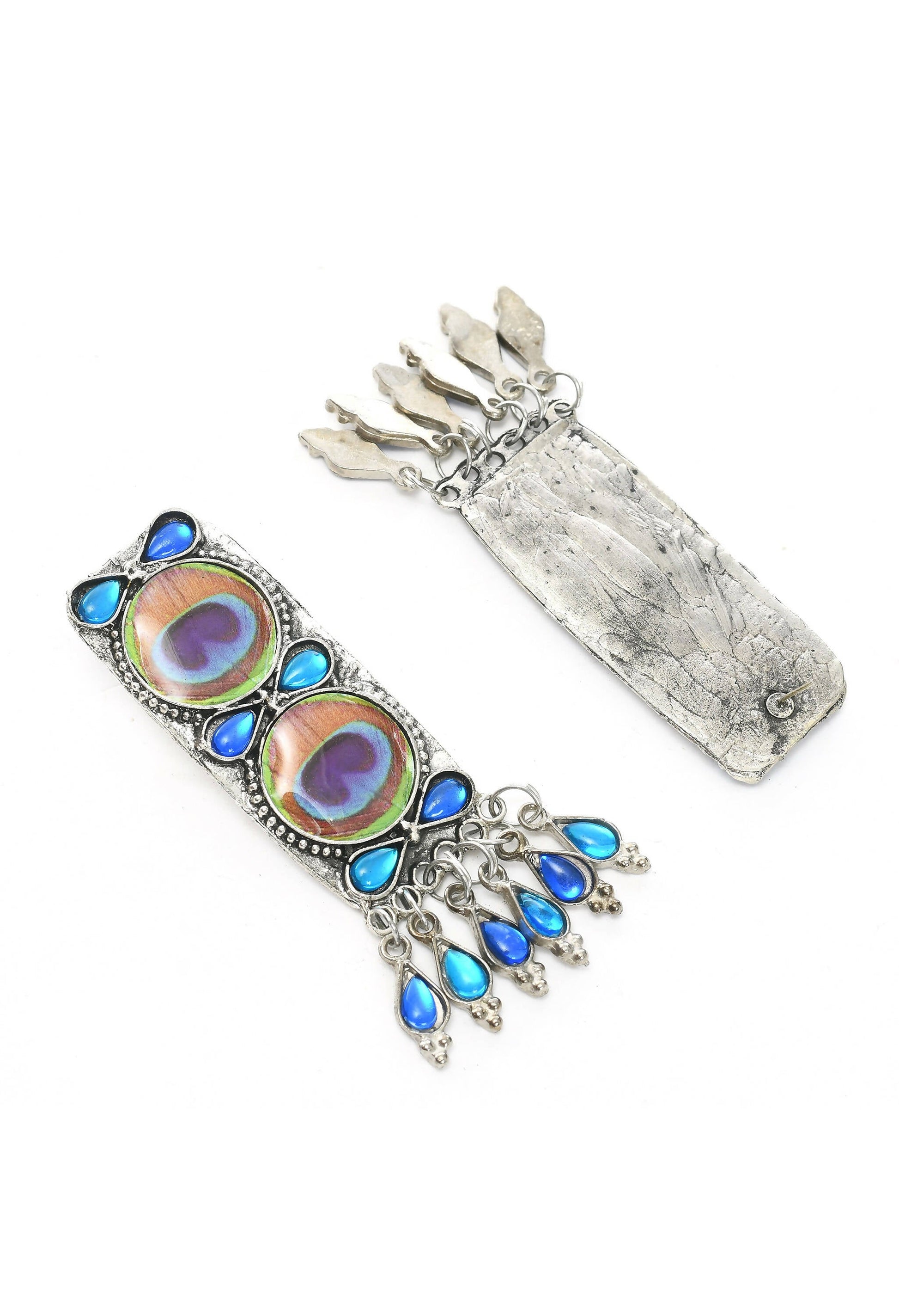 Mominos Fashion Johar Kamal Oxidised Silver-Plated Brass Finish Peacock Wings Choker For Women - Grab2buy