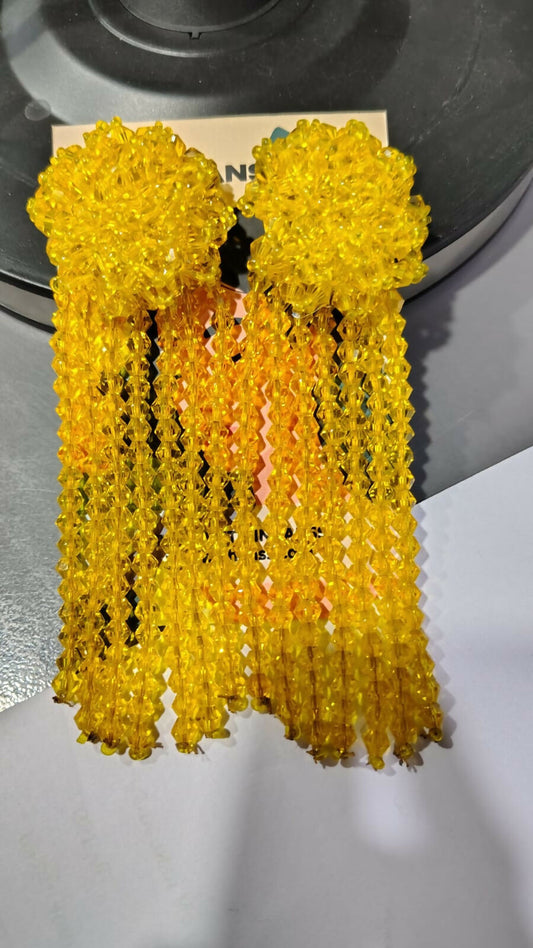 Inhanns Handmade Crystal Waterfall Earrings - Long - Yellow