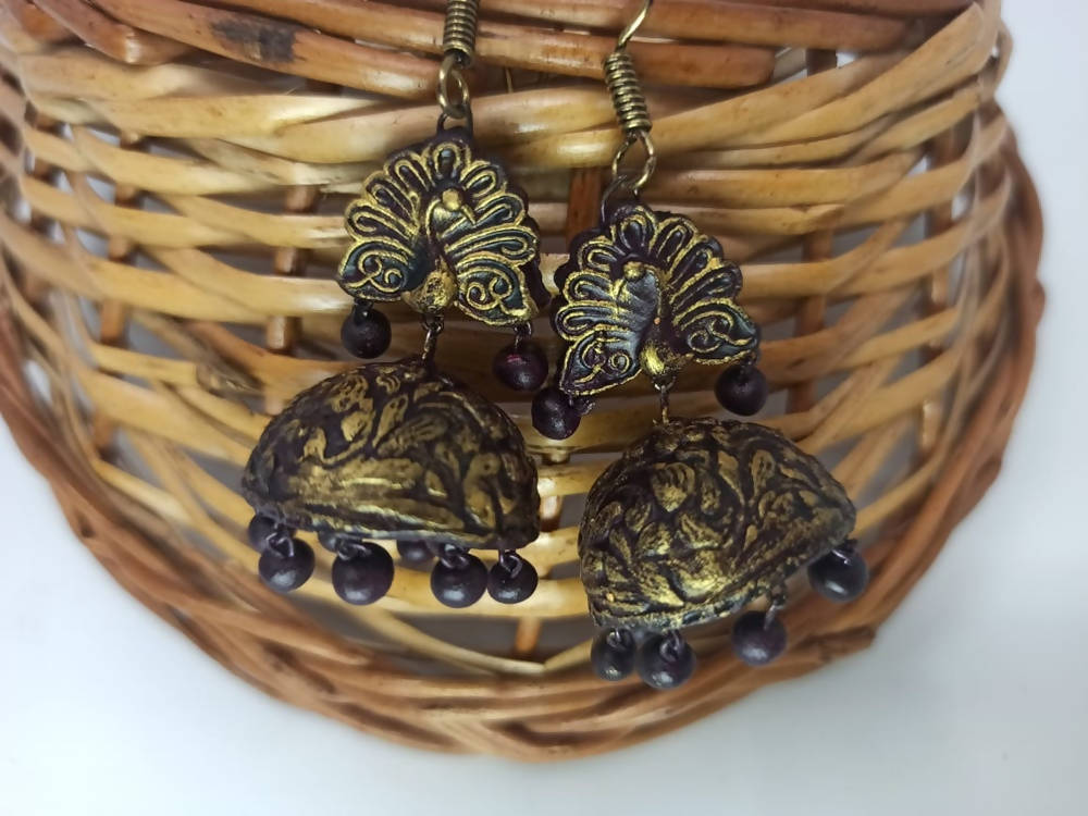 Terracotta Peacock Dazzling Temple Earrings