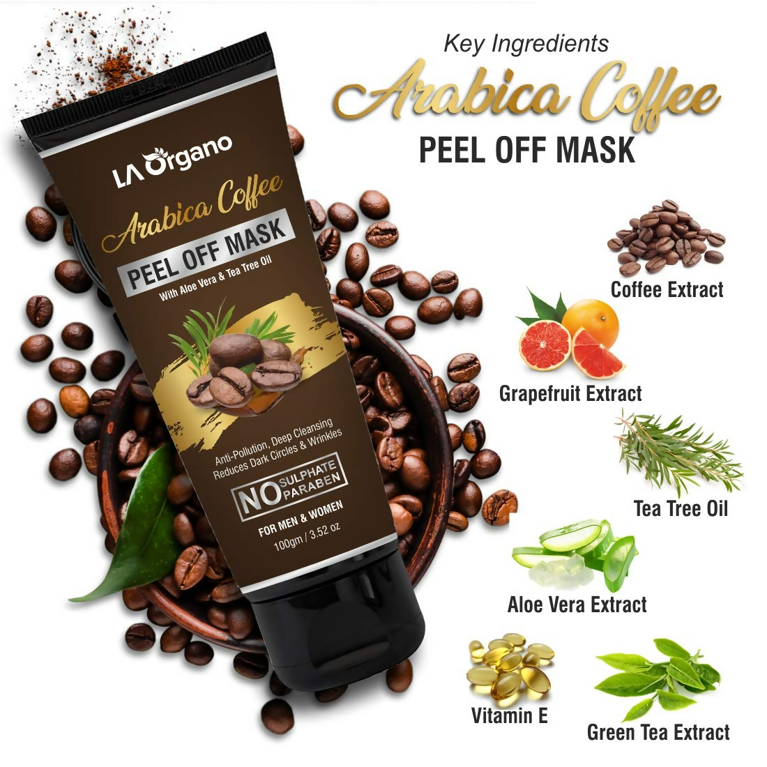 LA Organo Papaya Hydrating Face Gel with Alovera & Vit-E & Arabica Coffee Peel Off Mask Combo - Grab2buy
