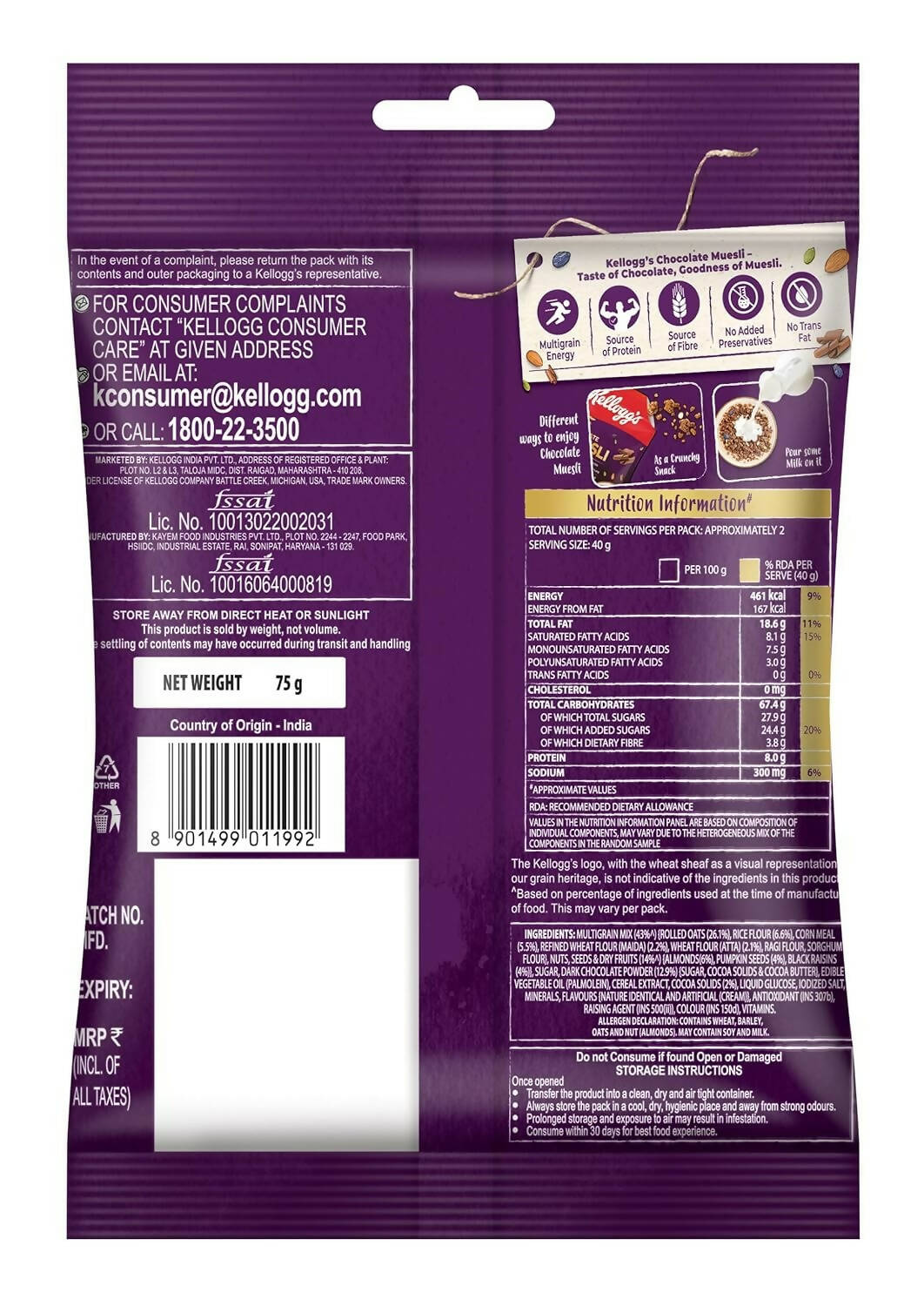New Kellogg's Chocolate Muesli 57% Multigrain, Fruit, Nut & Seeds - Grab2buy