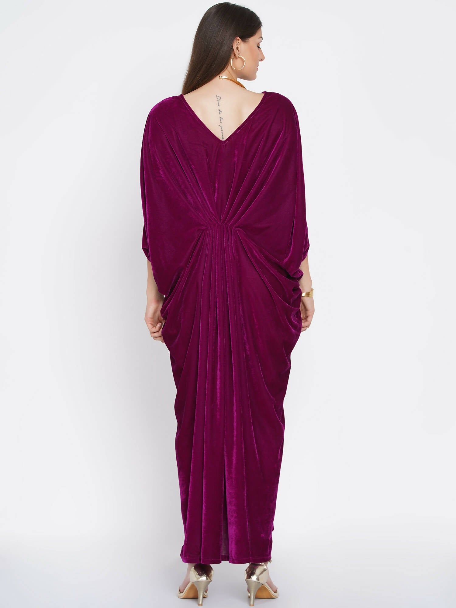 Women Republic Wine Velvet Embroiderd Gown - Grab2buy