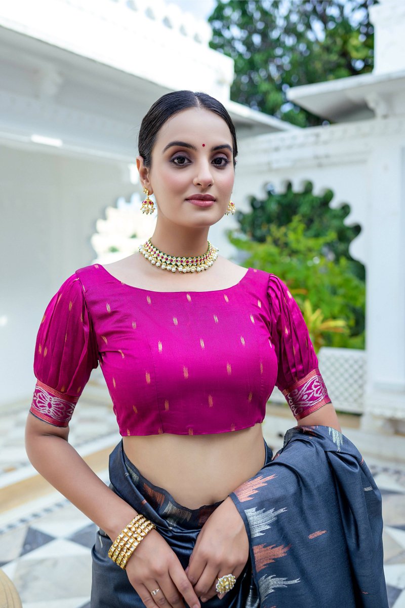 Aastha Fashion Dark Grey Woven South Silk Saree with Blouse - Grab2buy