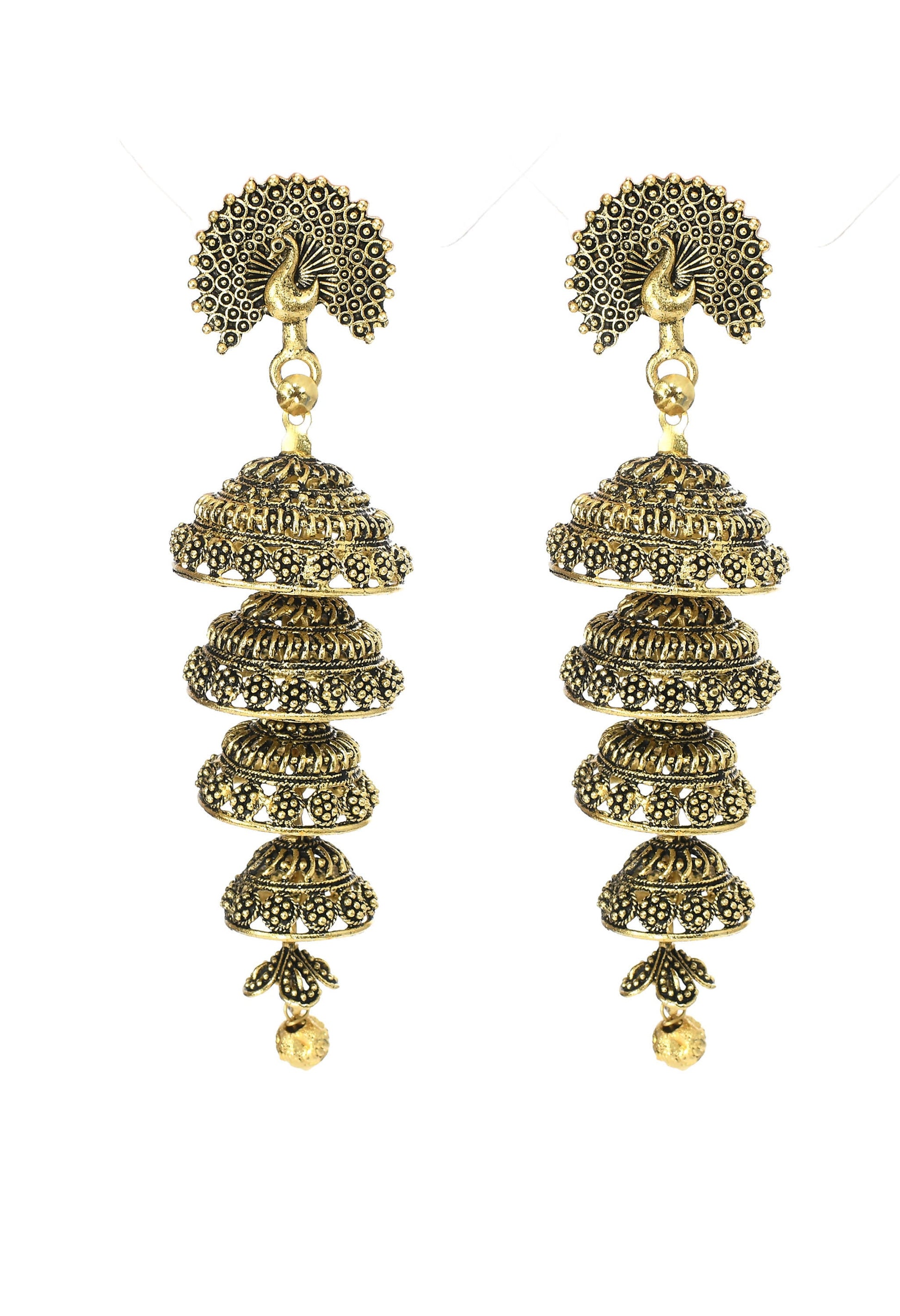 Mominos Fashion Johar Kamal Peacock Design Golden Colour Earrings - Grab2buy