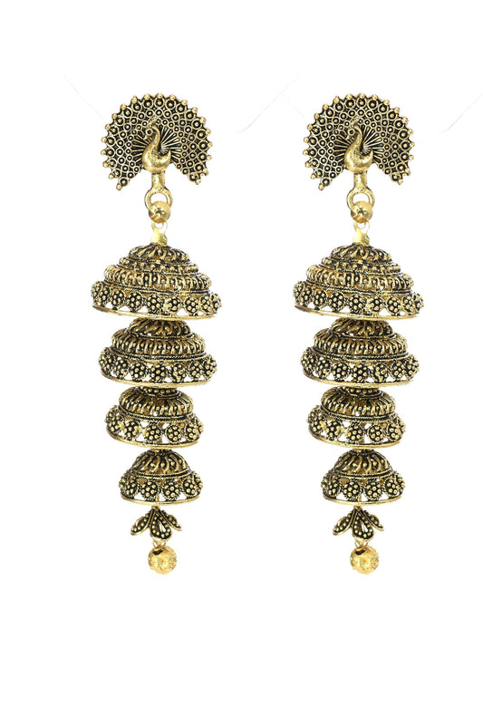 Mominos Fashion Johar Kamal Peacock Design Golden Colour Earrings