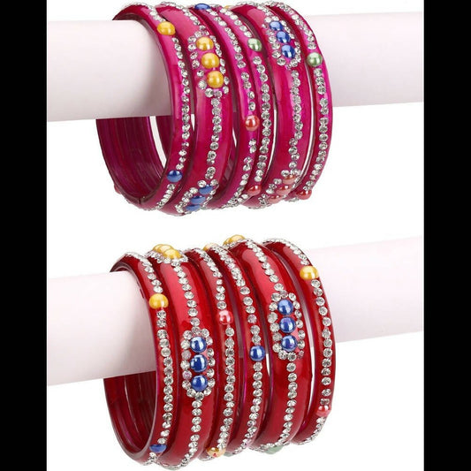 Afast Bridal Wedding & Party Fashionable Colorful Glass Bangle/Kada Set, Pack Of 12 - Red, Pink | Grab2Buy