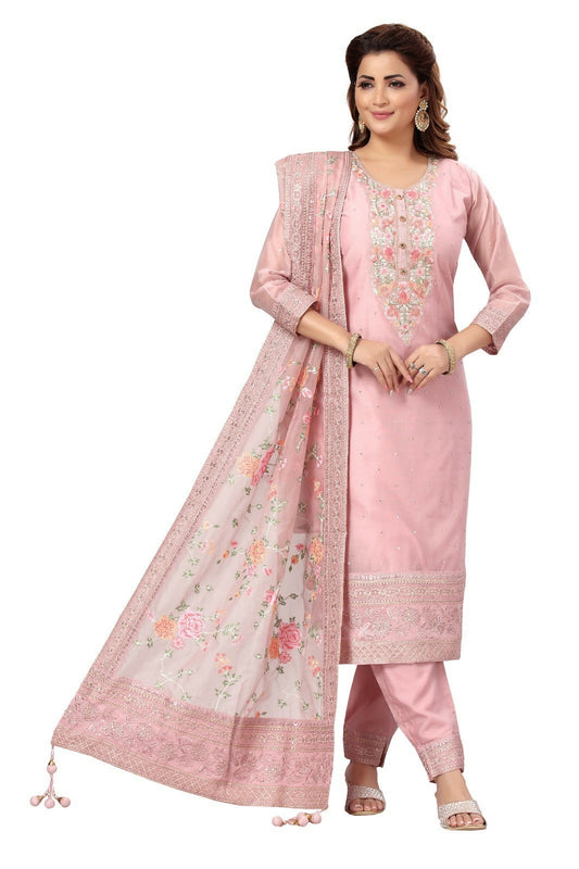 Joban Fashion Chanderi Pink Color Kurta Set