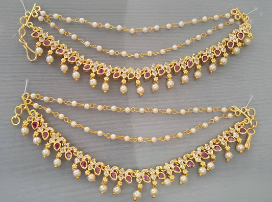 Pink Peacock Uncuts Earside chain Pair Grab2Buy Mokshi Collections Grab2Buy