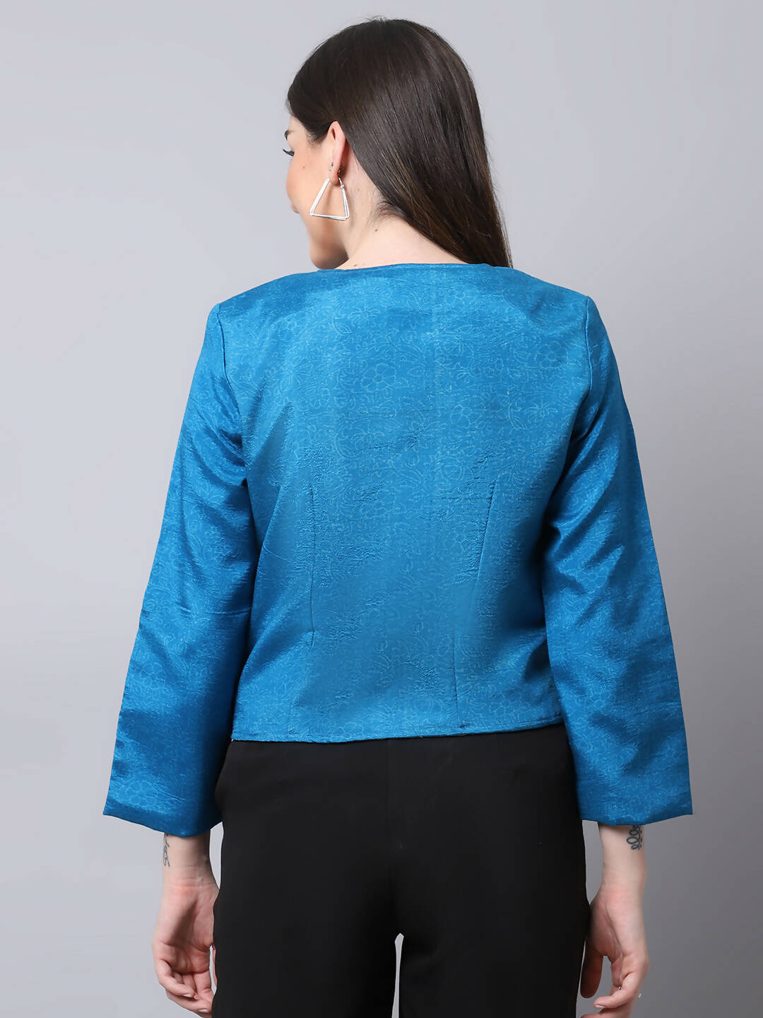 Even Apparels Blue 100% Viscose Open Front Statement Women's Jacket - Grab2buy