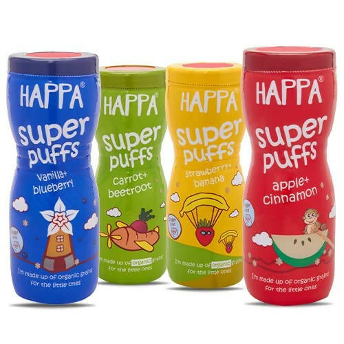 Happa Organic Multigrain Super Puffs Combo Of 4 (8 Months+) Grab2Buy Happa Grab2Buy