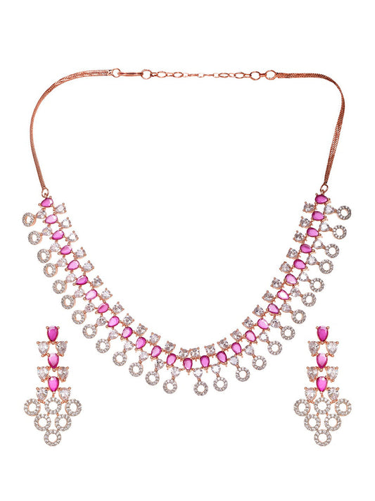 Saraf RS Jewellery Rose Gold-Plated Red AD-Studded Jewellery Set - Grab2buy