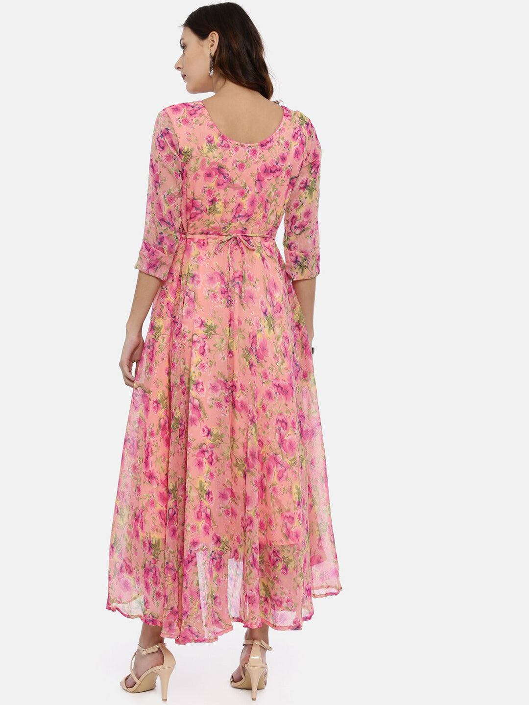 Souchii Women Pink & Yellow Floral Printed Fit & Flare Dress 