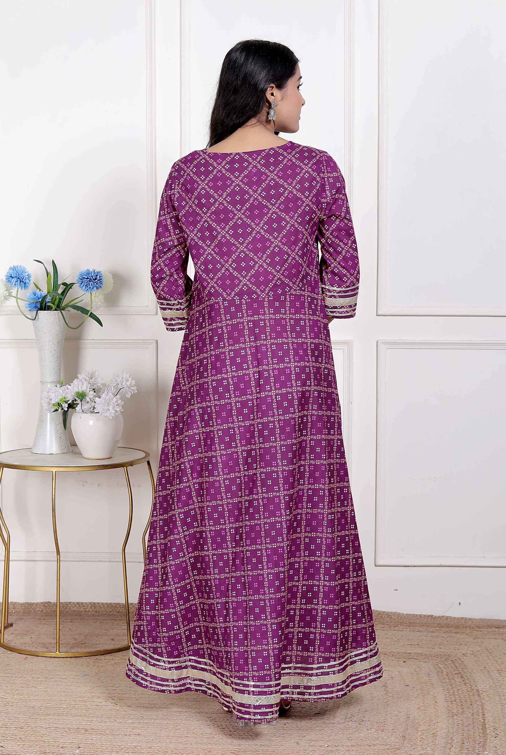 Miravan Women Cotton Magenta Gota lace and Embroidered Anarkali Kurta