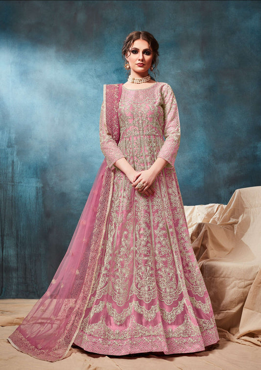 Anaita Pink Embroidered Net Anarkali Suit