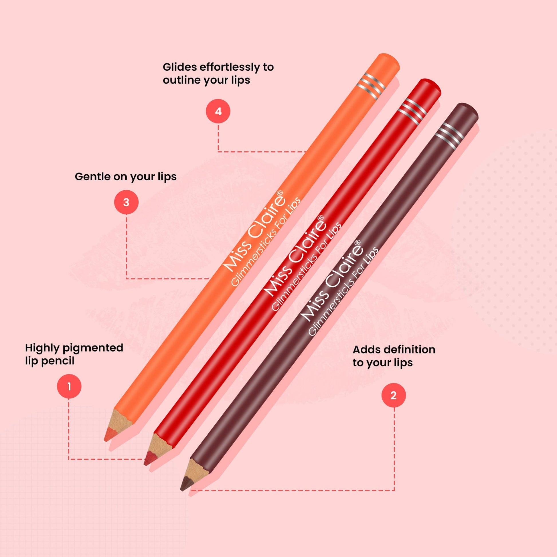 Miss Claire Glimmersticks For Lips - Pink L-07 | Swadesiicart