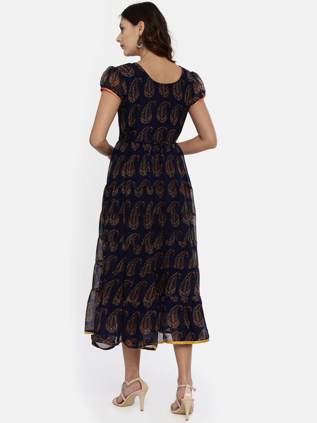 Souchii Women Navy Blue Printed Fit And Flare Dress 