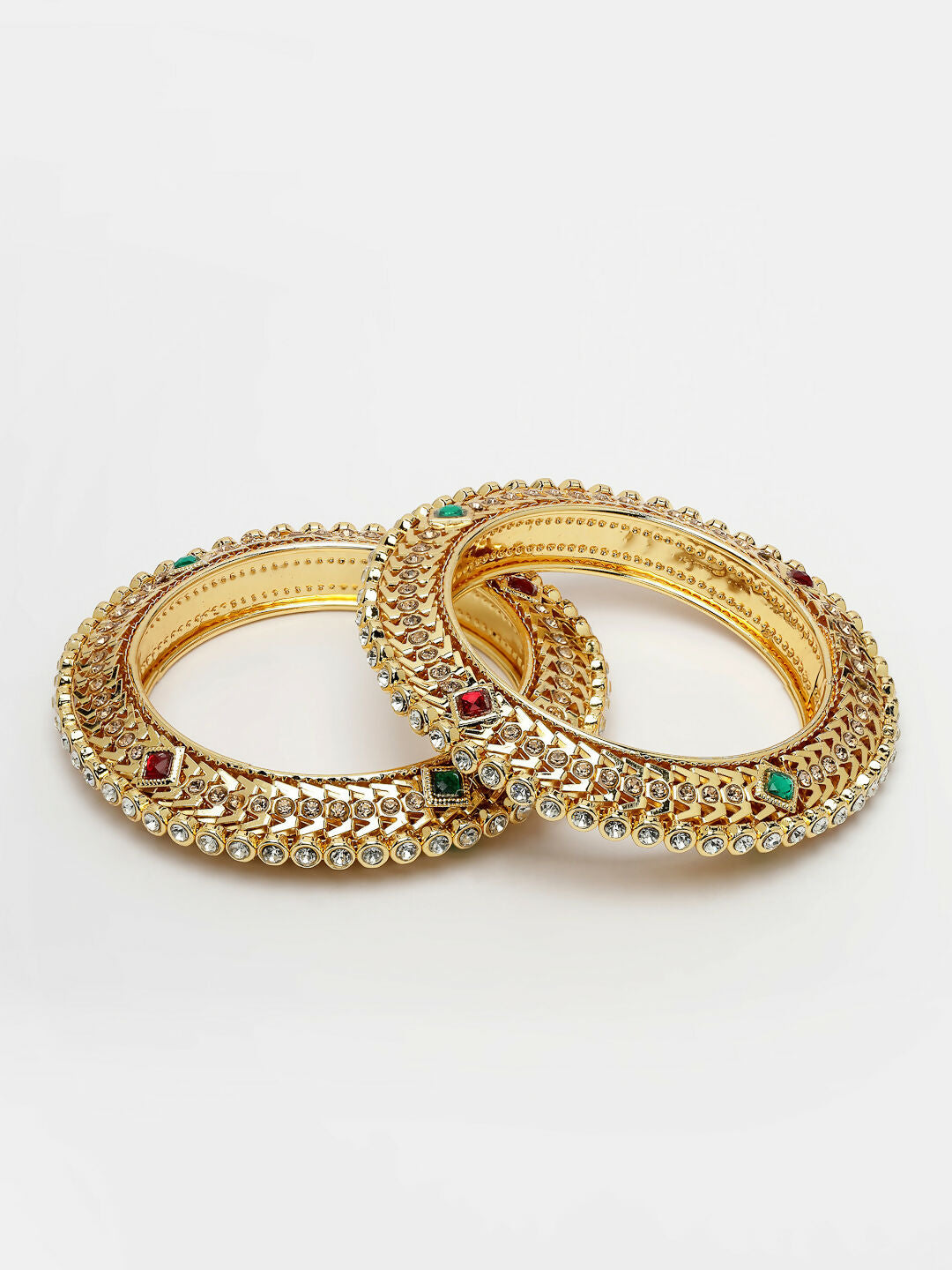 NVR Women's Set of 2 Gold-Polished Kundan Traditional Bangles 