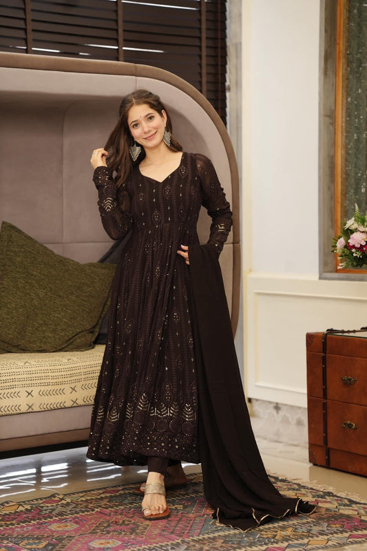 Yash Enterprise Black Embroidered Georgette Suit Set  Grab2Buy Yash Enterprise Grab2Buy