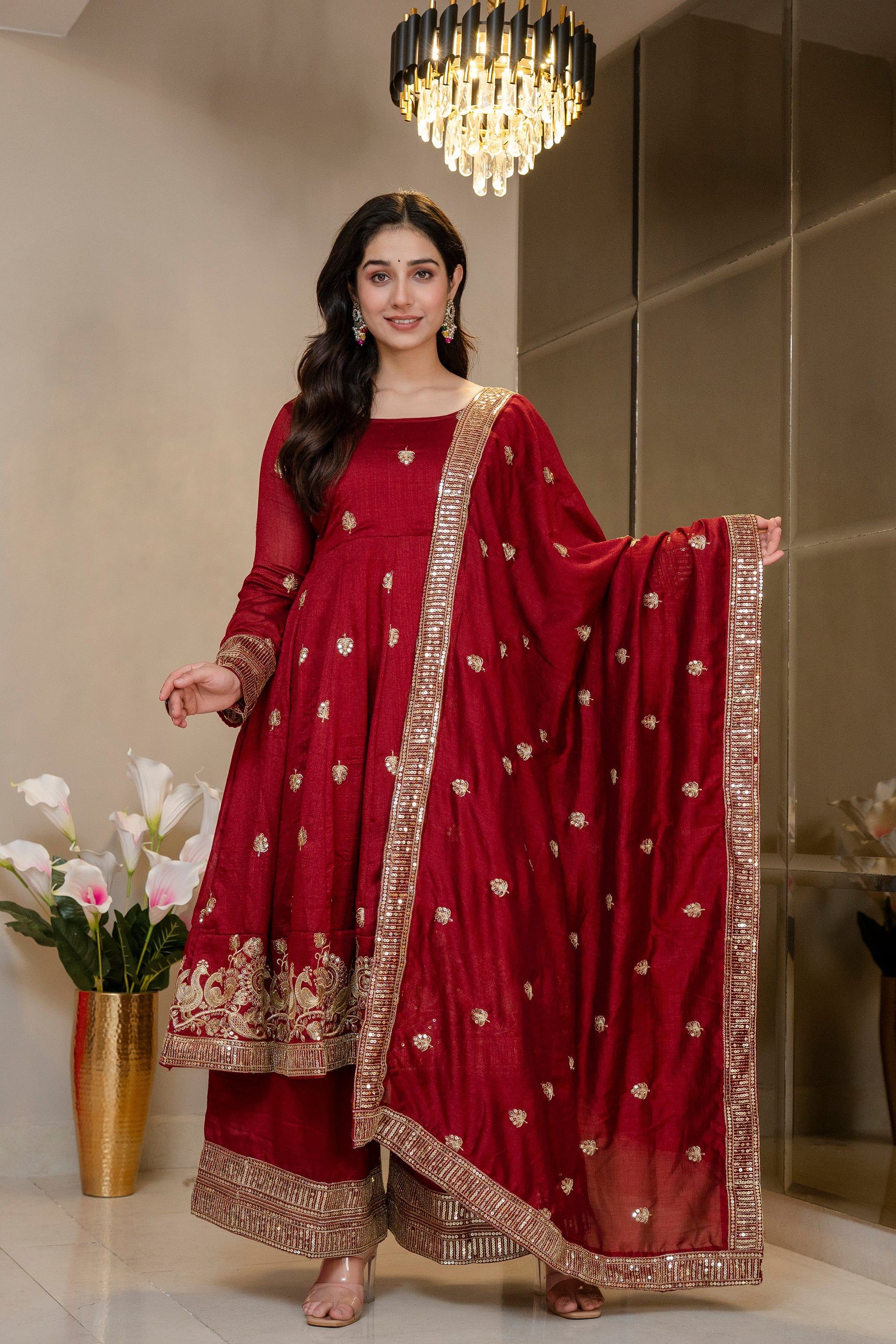 Yash Enterprise Maroon Simmar Silk Party Wear Embroidery Suit Set  Grab2Buy Yash Enterprise Grab2Buy