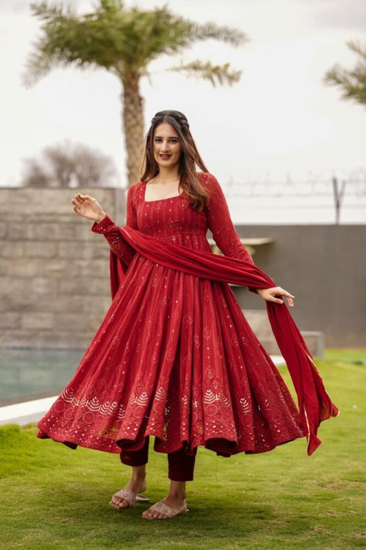 Yash Enterprise Marron Embroidered Georgette Suit Set  Grab2Buy Yash Enterprise Grab2Buy