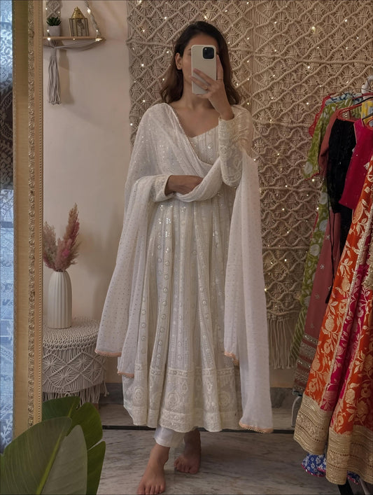 Yash Enterprise Off White Faux Blooming Party Wear Embroidery Suit Set  Grab2Buy Yash Enterprise Grab2Buy