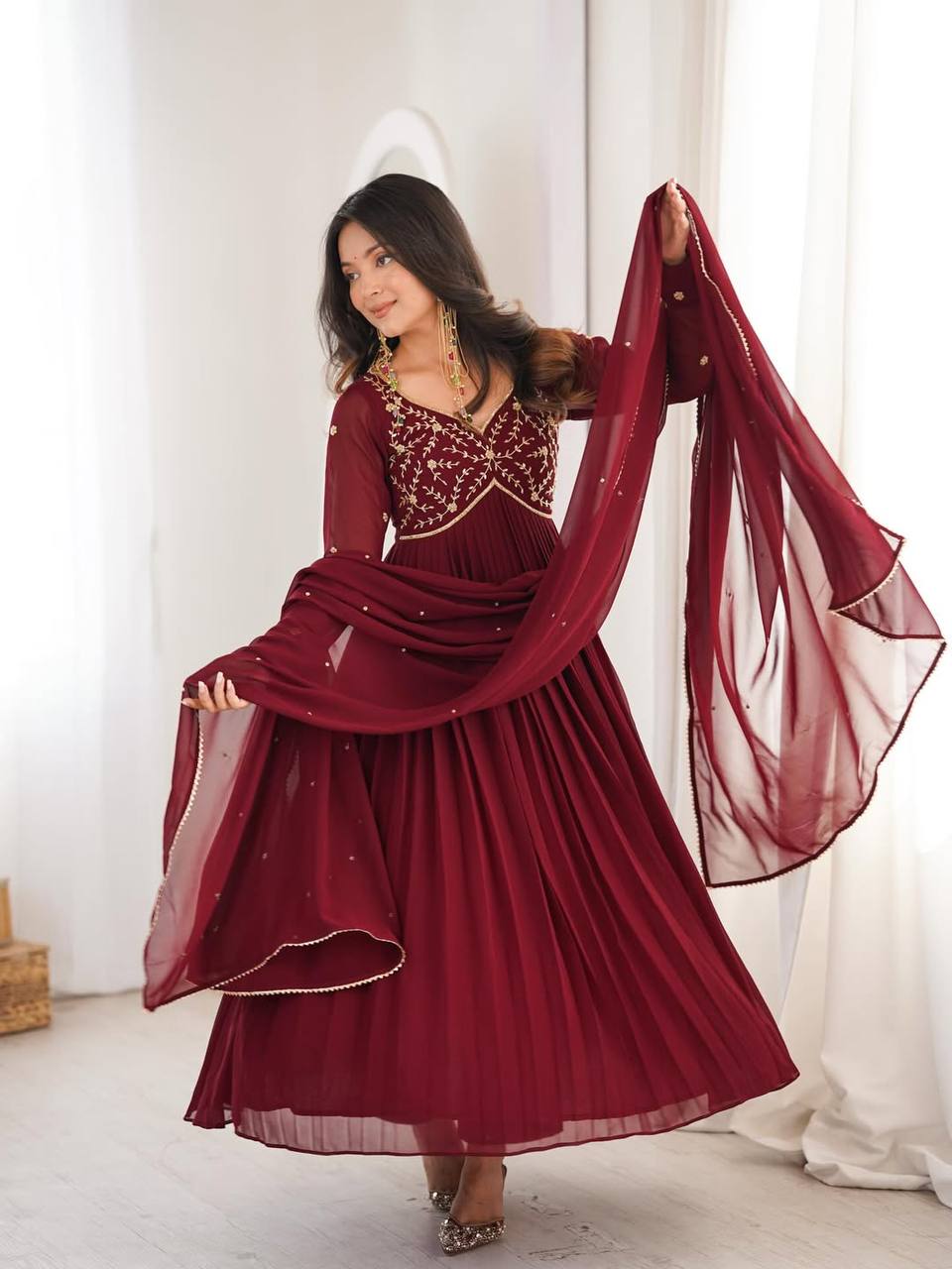 Yash Enterprise Maroon Faux Georgette Party Wear Embroidery Suit Set  Grab2Buy Yash Enterprise Grab2Buy