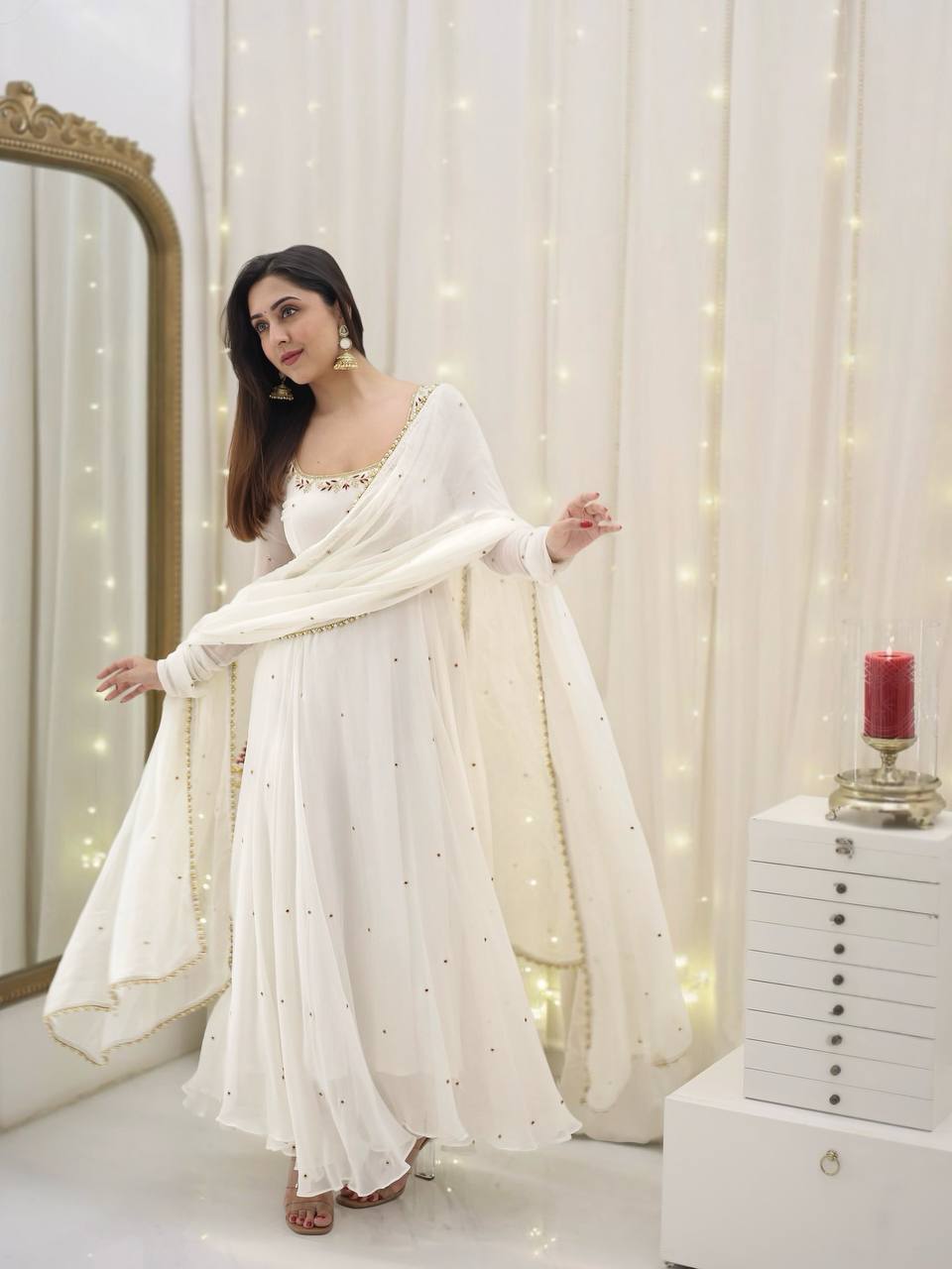 Yash Enterprise White Star Georgette Silk Embroidery Party Wear Uit Set  Grab2Buy Yash Enterprise Grab2Buy